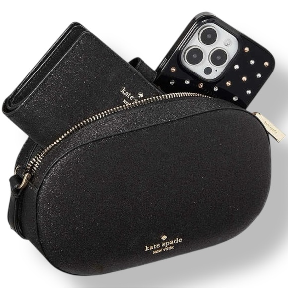 Kate Spade 🪢 NWT Glitter Black Oval Camera Crossbody Bag - Picture 6 of 9
